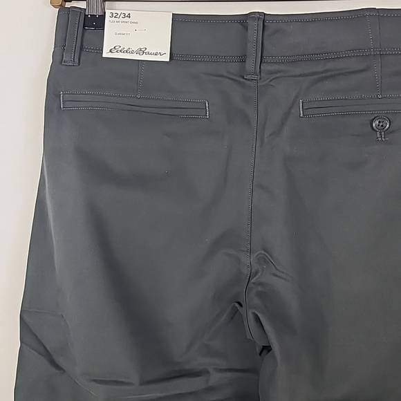 NEW Eddie BauerMen's 32 x 34 Flex Wrinkle-Resistant Sport Chinos Carbon Gray $85 - Picture 7 of 9